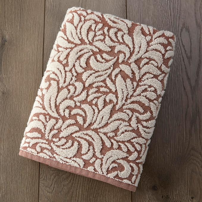 SKL Home Renan Bath Towel, 100% Turkish Cotton, Clay Oxford | 600 GSM weight. Spa-level quality. Soft & absorbent, textured jacquard.