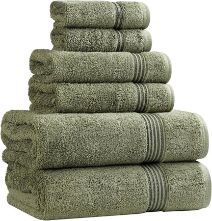 Superior Egyptian Cotton 6-Piece Towel Set, Assorted Towels, Home Bathroom, Master, Guest Bath, Decor Essentials, Includes 2 Bath, 2 Hand, 2 Face Towels/Washcloths, Quick Dry, Absorbent, Forest Green