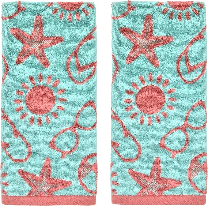 SKL Home Flip Flop Pop Hand Towel Set-2pc, 100% Cotton, Reversible, Multi | Soft & absorbent jacquard. For use in the bathroom, kitchen or bar. Great for summer, coastal & beach décor.