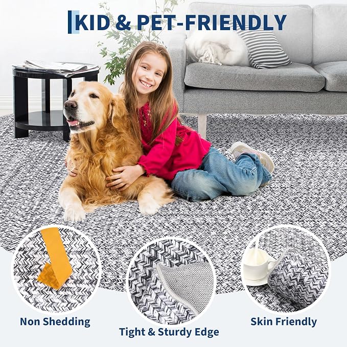 Imitation Braided Collection-Print 2x8 Runners for Hallway Non Slip Washable Kitchen Rugs, Farmhouse Area Rug Soft Low Pile Indoor Carpet Runners for Entryways, Living Room