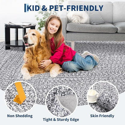 Imitation Braided Collection-Print 2x8 Runners for Hallway Non Slip Washable Kitchen Rugs, Farmhouse Area Rug Soft Low Pile Indoor Carpet Runners for Entryways, Living Room