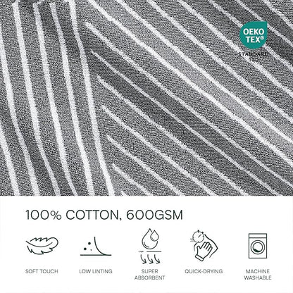 Lacoste Guethary Striped 6PC Towel Set – 100% Cotton, Reversible Design, Durable & Lightweight, Machine Washable – Meteorite, 2 Bath Towels (30"x54"), 2 Hand Towels (16"x30"), 2 Washcloths (13"x13")