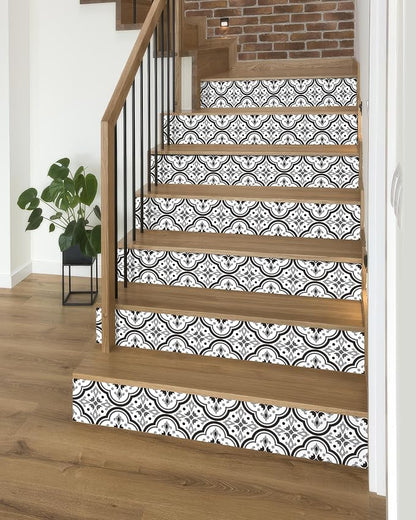 FLFK Stair Riser Decals,Black Patterns Vinyl Sticker for Stairs Decoration,14Pcs 39.3"X7.08"