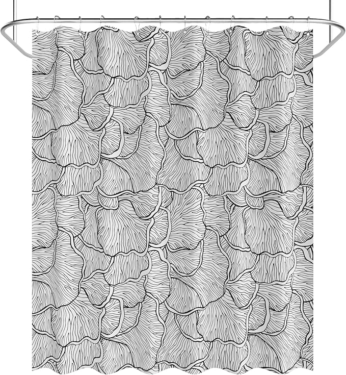 AmazerBath Black and White Shower Curtain, Bathroom Shower Curtain with 12 Shower Curtain Hooks, Rustic Fabric Black and White Shower Curtain Set, 72x72 Inches