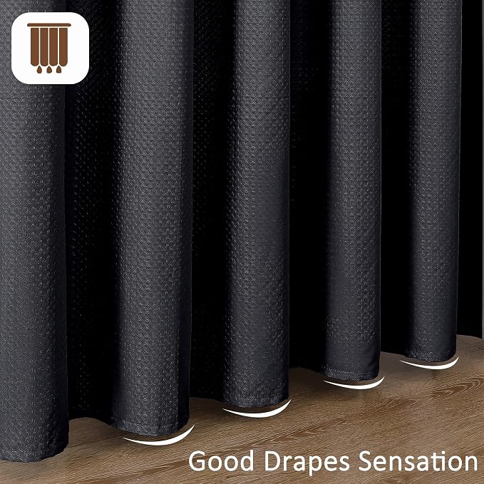 Black Stall Shower Curtain 36 x 72 Inch, Textured Soft Fabric Waffle Narrow Size Modern Shower Small Curtain for Bathroom Hotel, Machine Washable, Water Resistant, 36Wx72L Inches