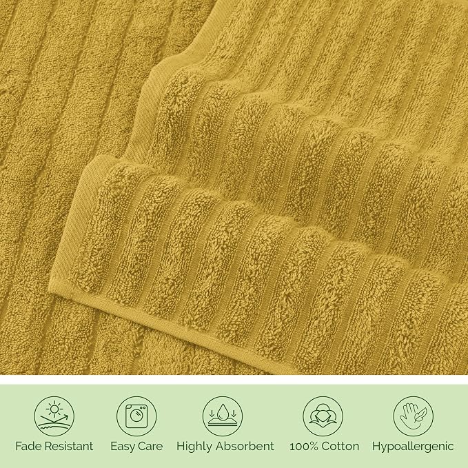 Elegant Comfort 100% Turkish Cotton Corduroy Ribbed Luxury Bath Towels 6-Piece Set, Premium Feel - Quick Dry, Highly Absorbent, Contains 2 Bath Towels, 2 Hand Towels, and 2 Washcloths, Gold