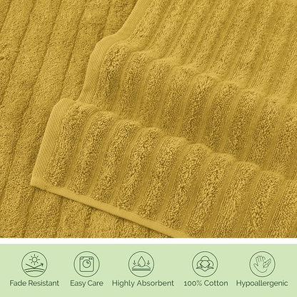 Elegant Comfort 100% Turkish Cotton Corduroy Ribbed Luxury Bath Towels 6-Piece Set, Premium Feel - Quick Dry, Highly Absorbent, Contains 2 Bath Towels, 2 Hand Towels, and 2 Washcloths, Gold