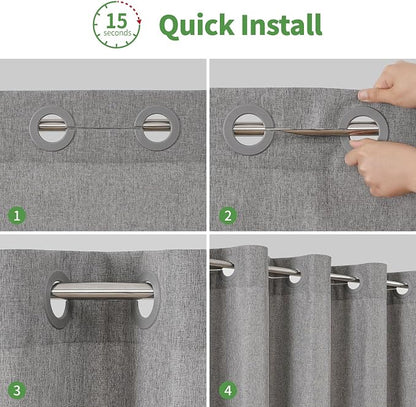 Long No Hooks & No Liner Needed Fabric Shower Curtain,71"Wx80"L,Grey | Linen Texture,100% Waterproof TPU Laminated Layer,Bottom Magnets,Machine Washable,Hotel Style Bathroom Curtain For Shower,Tub
