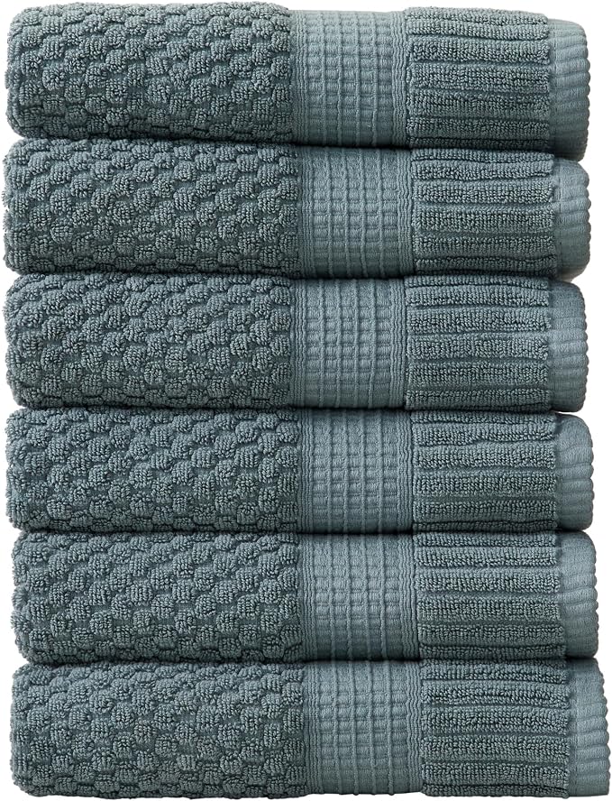 6 Pack 100% Cotton Hand Towels | Green Towels | Oeko‑TEX Standard 100 | Soft & Absorbent, Quick‑Dry | Trinity Collection - Stormy Sea