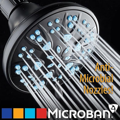 AquaDance Antimicrobial – Anti-Clog High-Pressure 6-Setting Head with Microban Nozzle Protection from Growth of Mold, Mildew & Bacteria for Stronger Shower 4", Aqua Blue Jets – 1.8 GPM