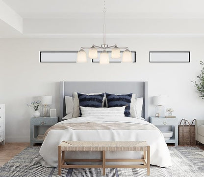 Nox 5-Light Chandelier Pendant Ceiling Light Brushed Nickle White Glass Shade Adjustable Height for Hallway, Entryway, Passway, Dining, Bedroom, Kitchen, Balcony Living Room