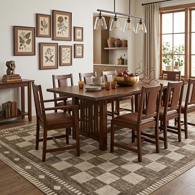 Garvee Washable 9x12 Area Rug for Bedroom Brown Checkered Non Slip | Living Room Rug Large Area Rug Soft Non Shedding Throw Rugs Stain Resistant Carpet for Office Dining Room Nursery