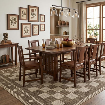 Garvee Washable 10x14 Area Rug for Bedroom Checkered Brown Non Slip | Vintage Farmhouse Living Room Rug Geometric Large Rugs Low Pile Throw Rugs Stain Resistant Carpet for Dining Room 10'x14'
