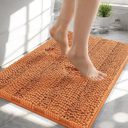 OLANLY Thick Small Bathroom Rugs 24x16, Soft Chenille Bath Rugs, Clay | Rubber Backing, Machine Wash, Extra Absorbent Striped Bath Mats for Bathroom Floor, Tub and Shower, Home Decor Accessories