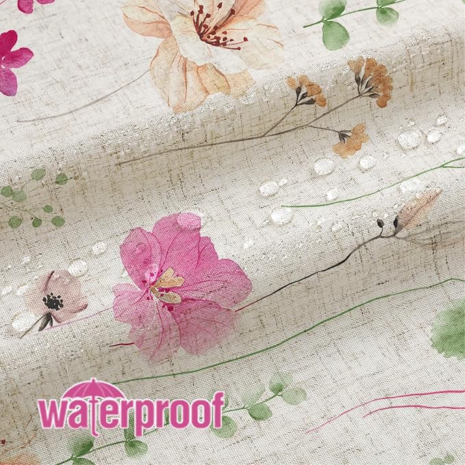Pink Green Linen Watercolor Floral Fabric Shower Curtain, 72x72 | Linen Fabric, Modern Minimalist Floral Print, Machine Washable, Rustproof Grommets, for Bathroom Home