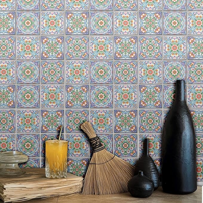 36 Pcs 4 Styles Retro Floral Patten Tile Sticker Imitation 3D Relief Patten Wall Tile Stickers Waterproof Self Adhesive Stick on Decals for Kitchen Bathroom Wall 4×4 Inch
