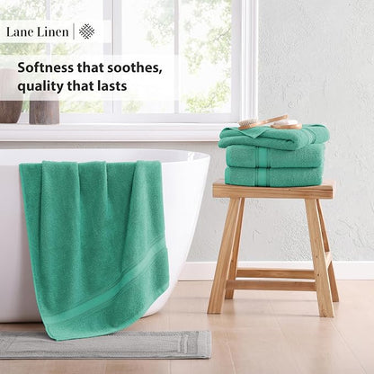LANE LINEN 100% Cotton Bath Towels 4 Pack (30"x60") - Zero Twist, Mercerized Cotton Large Towel Set for Bathroom - Quick Dry, Soft & Absorbent Bath Towel Sets - Oeko Tex Certified, Pre Shrunk- Teal