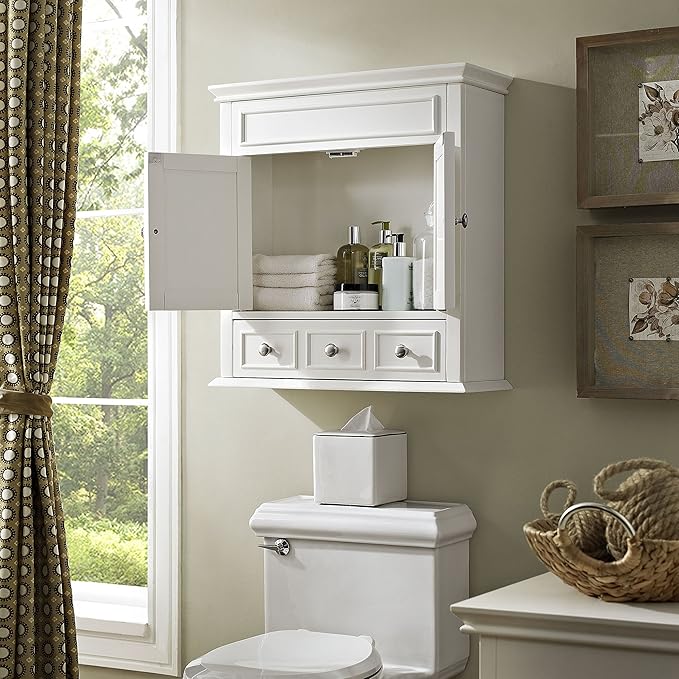 Crosley Furniture Lydia Wall Mounted Bathroom Storage Medicine Cabinet with a Drawer and Shelves, White