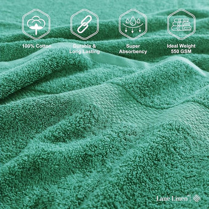 LANE LINEN Bath Towels Pack of 4 (28"x54") - 100% Ring Spun Cotton Bathroom Towel Set - Reinforced Edges, Quick Dry, Soft & Absorbent Large Bath Towels - Lightweight, Perfect for Daily Use - Emerald