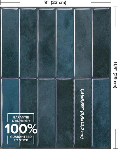 Smart Tiles Peel and Stick backsplash, Stacked Petrol Blue, 11.43"x9" | Pack of 5 (3.5 sq ft), Glossy, Heat/Moisture Resistant, Low VOC, Kitchen/Bathroom, Renter Friendly, Made in Canada