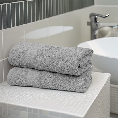 Bulk Large Bath Towels Set of 12 – 100% Cotton Terry – 24" x 50" – Quick Dry, Soft & Highly Absorbent – Light Grey Towels for Bathroom, Gym, Spa, Pool & Daily Use