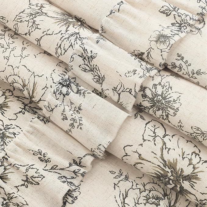 Farmhouse Floral Ruffle Shower Curtain for Bathroom | Vintage Black Linen Pattern Shower Curtains , Tan Taupe,72Wx72H
