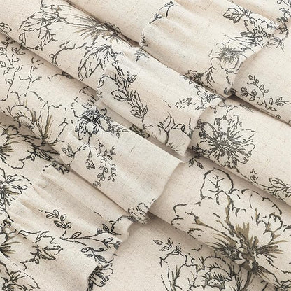 Farmhouse Floral Ruffle Shower Curtain for Bathroom | Vintage Black Linen Pattern Shower Curtains , Tan Taupe,72Wx72H