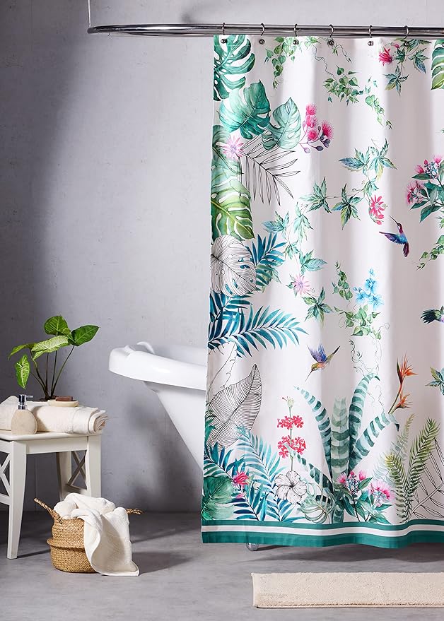 Maison d' Hermine Shower Curtain 100% Cotton One Panel 70"x72" Washable Fabric Shower Curtains for Bathroom, Easy Hanging with 12 Button Holes - Home Hotel Spa Easter Gifts (Tropiques)