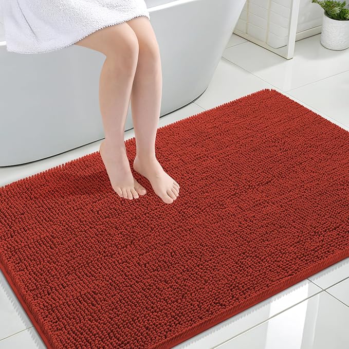 OLANLY Large Bathroom Rugs 44x32, Extra Soft Absorbent Chenille Bath Rugs | Rustic Terracotta, Quick-Drying Rubber Backing, Washable Bath Mat for Bathroom Floor, Tub and Shower, Home Decor Accessories
