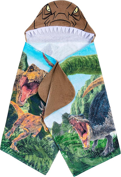 Jurassic World Dominion Soft Bath/Pool/Beach Cotton Terry Hooded Towel Wrap, 24 Inches x 50 Inches, By Franco Kids