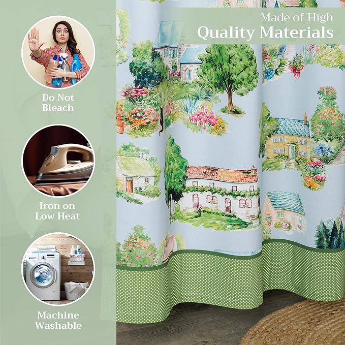Maison d' Hermine Shower Curtain 100% Cotton One Panel 70"x72" Washable Fabric Shower Curtains for Bathroom, Easy Hanging with 12 Button Holes - Home Hotel Spa Easter Gifts (Gignac)