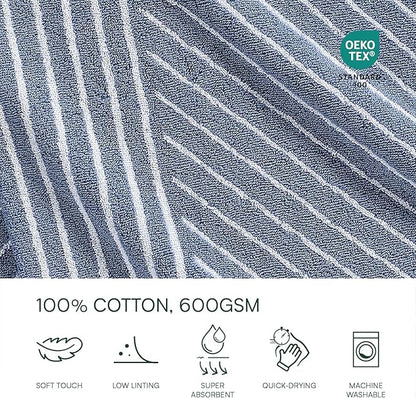 Lacoste Guethary Striped 6PC Towel Set – 100% Cotton, Reversible Design, Durable & Lightweight, Machine Washable – Denim, 2 Bath Towels (30"x54"), 2 Hand Towels (16"x30"), 2 Washcloths (13"x13")