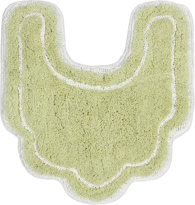 Home Weavers Allure Collection 100% Cotton Contour Rug, Soft & Absorbent U-Shaped Toilet Rug, Spray Latex Backing, Quick Dry, Machine Washable Bathroom Floor Mat for Toilet Base, 20"x20", Green