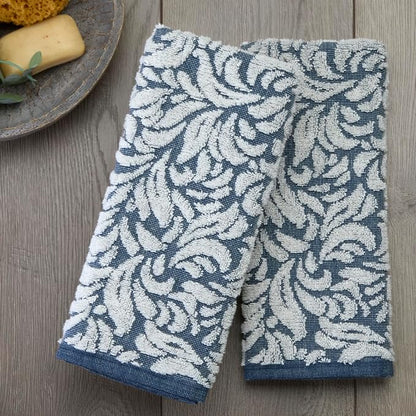 SKL Home Renan Hand Towel Set-2pc, 100% Turkish Cotton, Blue Oxford | 600 GSM weight. Spa-level quality. Soft & absorbent, textured jacquard. For the bathroom, kitchen, bar or any sink space.