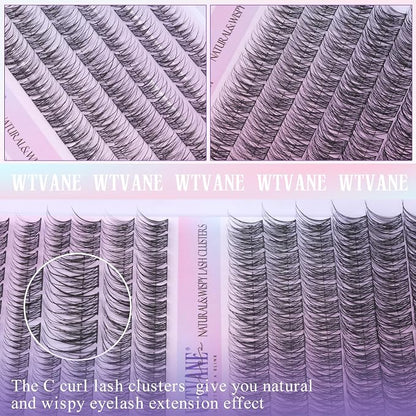 Wispy Lash Clusters Kit Natural Eyelash Clusters Extensions Kit 144pcs Individual Lashes DIY Lash Extension Kit with 10-16mm Lashes Clusters, Lash Bond and Seal,Lash Tweezers by Wtvane