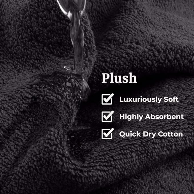 Lavish Home 6 Piece Bathroom Towels Set - 525GSM 100% Cotton Bathroom Essentials - 2 Bath Sheets, 2 Hand Towels, and 2 Wash Cloths for Bath, Shower, Gym, Spa, and Dorm Room (Black)