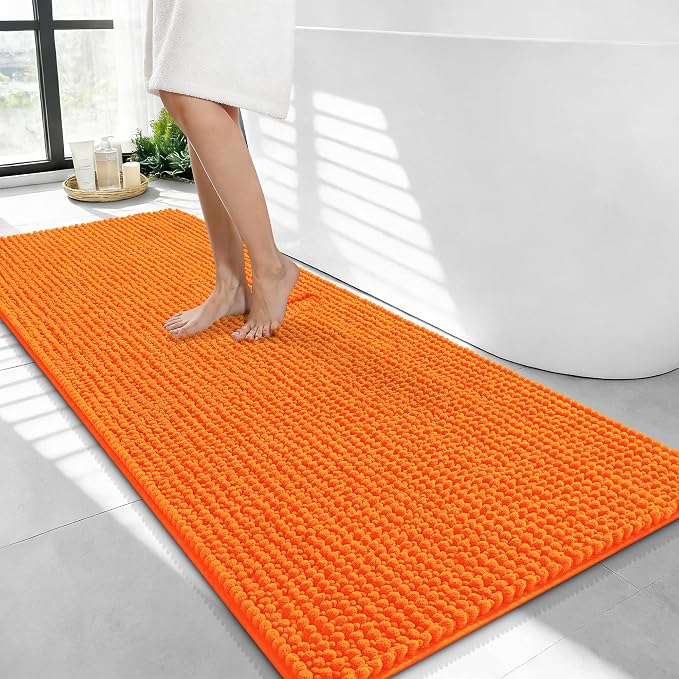 OLANLY Thick Chenille Bathroom Runner Rugs Mats 44x24, Orange | Soft Absorbent Bath Rugs, Rubber Backing, Machine Wash Dry, Bath Mats for Bathroom, Tub and Shower, Home Decor Accessories