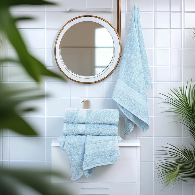 Commercial Bulk Pack of 12 Bath Towels – 100% Cotton Terry 24" x 48" – Ideal for Hotels, Salons, Gyms, Spas & Institutional Use – Sky Blue