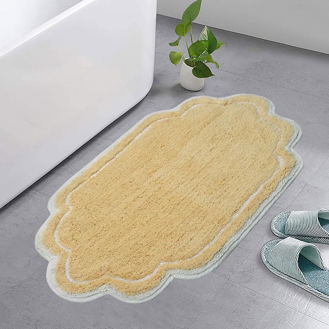 Home Weavers Allure Collection 100% Cotton Tufted Bathroom Rug, Soft and Absorbent Bath Rugs, Non-Slip Bath Carpet, Machine Wash Dry Bath Mats for Bathroom Floor, 21"x34" Bath Rug, Yellow