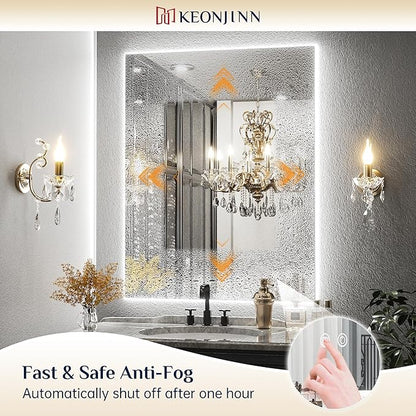 Keonjinn 84"x40" Backlit Mirror Bathroom, Safe Tempered Glass & Defogging | 3 Colors Lights Warm/Natural/White, Dimmable, Shatterproof, Clear Reflection, Oversized, Frameless LED Mirror for Bathroom
