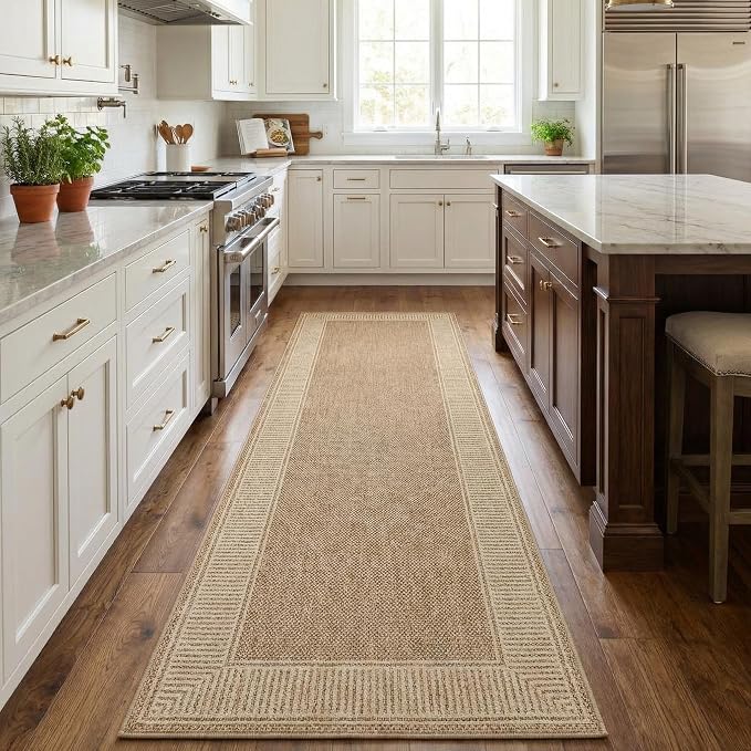 Garvee 2x6 Runner Rug Washable Hallway Runner Rug Non Slip Carpet Jute | Foldable Non-Shedding Bordered Design Entryway Rugs Low Pile Stain-Resistant Indoor Soft Rugs for Laundry Kitchen Bathroom
