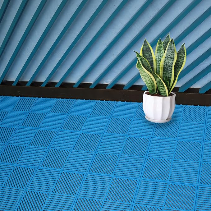 18 Pack Modular Interlocking Floor Tiles Anti-Slip Drainage Mat for Slippery Area Like Shower Swimming Pool Sauna Room Patio Boat, 12"×12" Blue