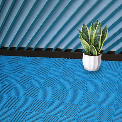 18 Pack Modular Interlocking Floor Tiles Anti-Slip Drainage Mat for Slippery Area Like Shower Swimming Pool Sauna Room Patio Boat, 12"×12" Blue