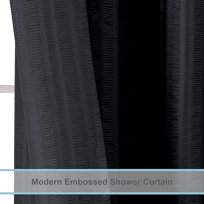 Aiyufeng Moga Extra Long Black Shower Curtain 96 Inch Long, Embossed Texture Fabric Bathroom Shower Curtain, Large Hotel Bath Curtain with 12 Holes, 72Wx96H, Black