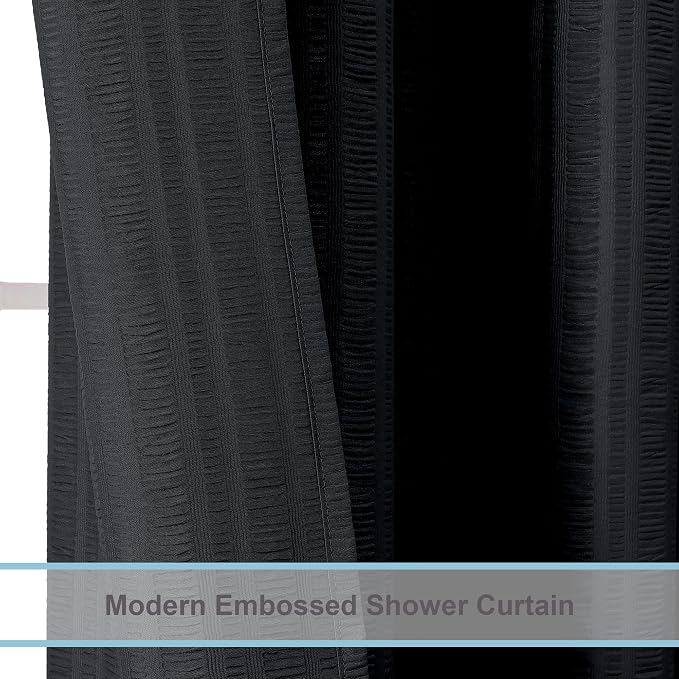 Aiyufeng Moga 3D Embossed Waterproof Fabric Shower Curtain - Hotel Quality Soft Black Shower Curtain Fabric, Light-Weight Cloth & Machine Washable - Standard Size 72x72, Black