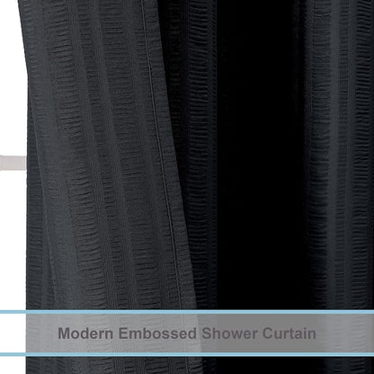 Aiyufeng Moga 3D Embossed Waterproof Fabric Shower Curtain - Hotel Quality Soft Black Shower Curtain Fabric, Light-Weight Cloth & Machine Washable - Standard Size 72x72, Black