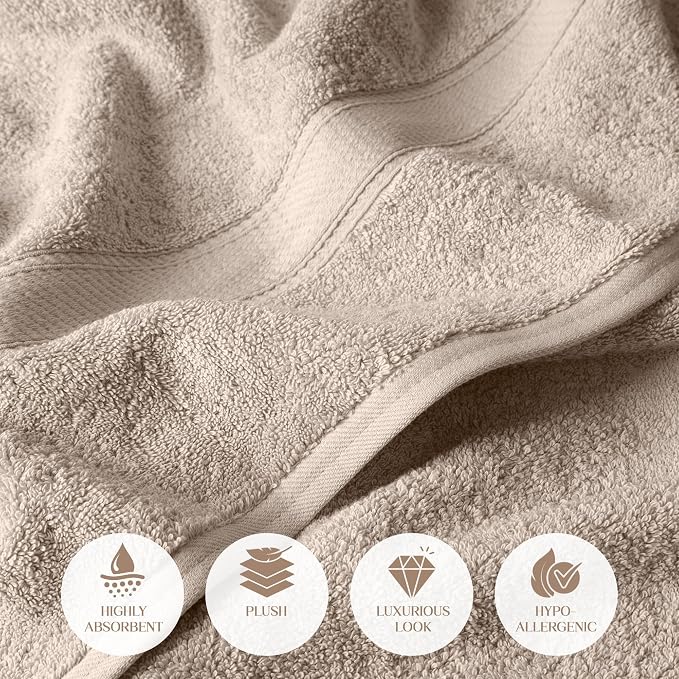 SUPERIOR Egyptian Cotton Ultra Plush & Absorbent, 3 Piece Set, Stone | Quick Dry, Soft Luxury Towel Set, Bath Essentials, Guest Bath, Spa, 1 Bath, 1 Hand, 1 Face Towels, Madeline Towels