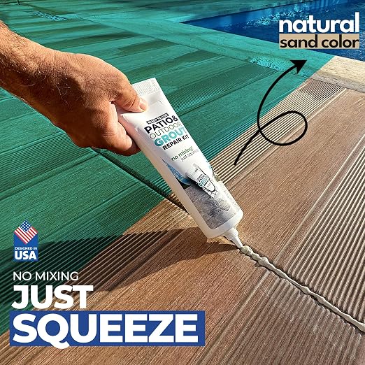 Premixed Patio Grout - Paver and Stone Joint Filler (14oz/400g) | Acrylic sanded formula, multiple shades including red and blue, bathroom shower kitchen tile, water-resistant, 44 sq ft