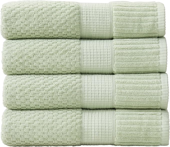 4 Pack 100% Cotton Bath Towels | Sage Towels | Oeko‑TEX Standard 100 | Soft & Absorbent, Quick‑Dry | Trinity Collection - Sage Green