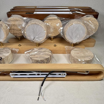 Farmhouse Wood Bathroom Vanity Light Natural Stone Shade | Nordic Style Travertine Linear Bathroom Light Fixture 3 Lights Rotatable LED Wall Light Over Mirror - Natural Wood Color